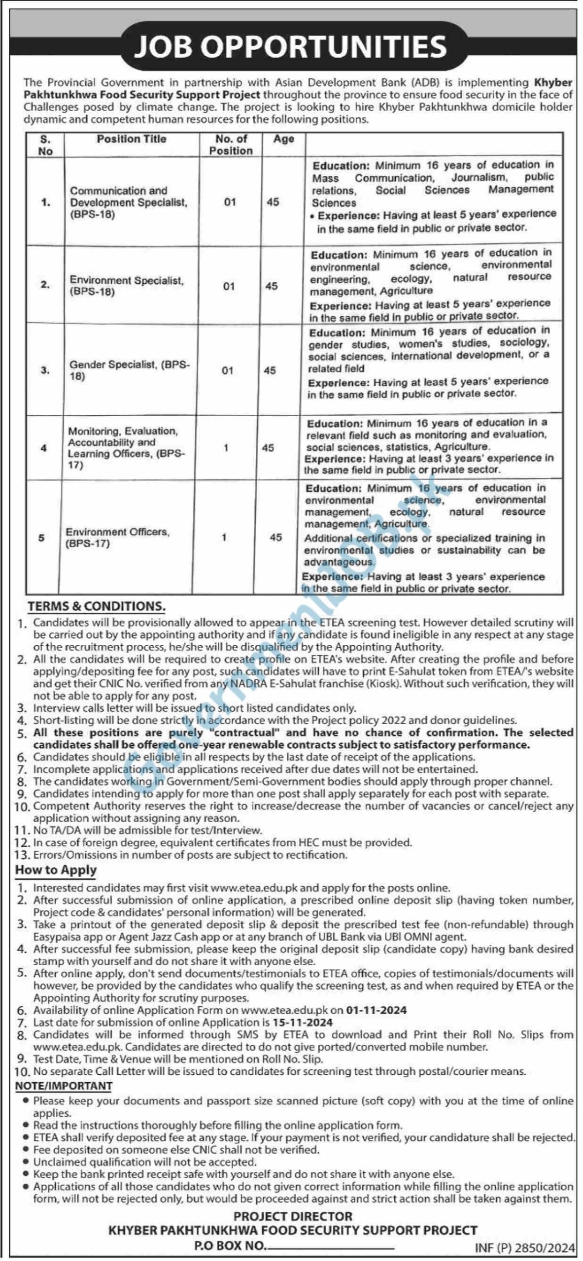 KPK Food Department Jobs 2024