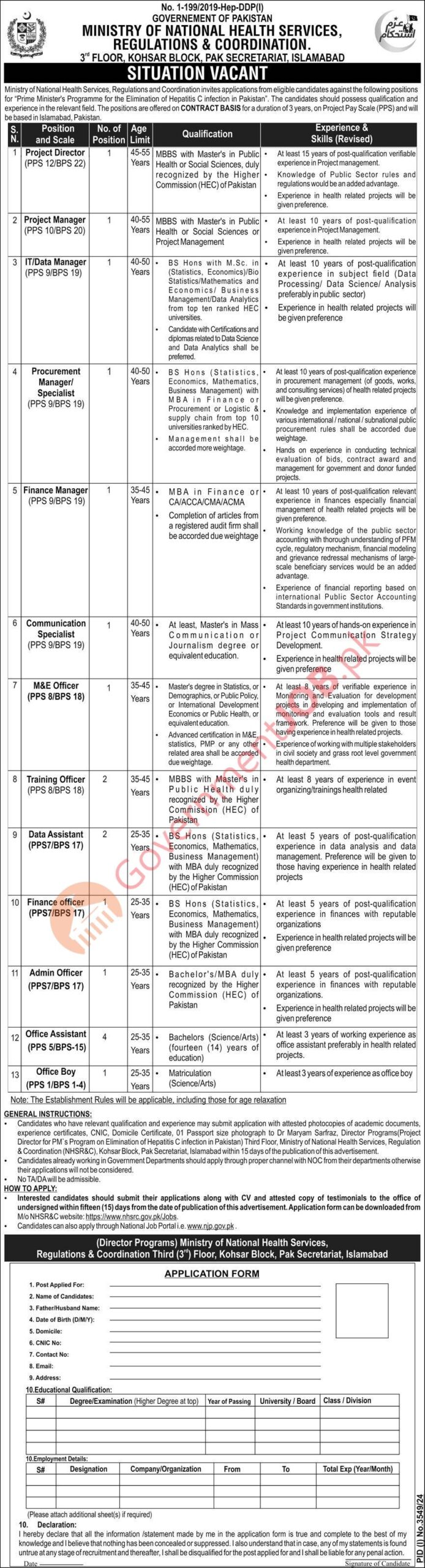 Ministry of National Health Services Jobs 2024