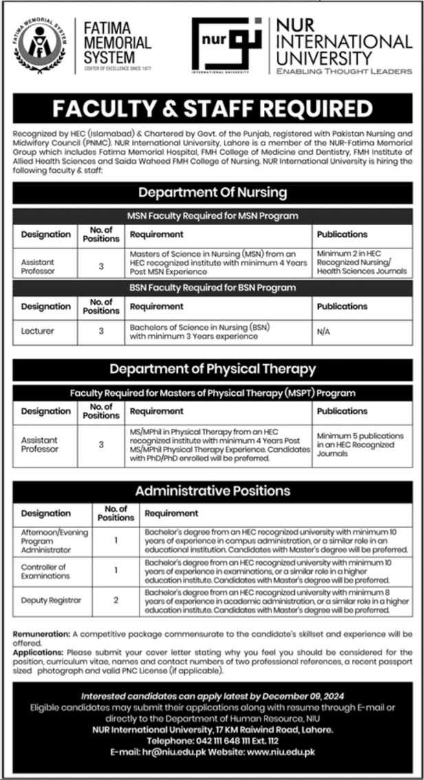 NUR International University Jobs