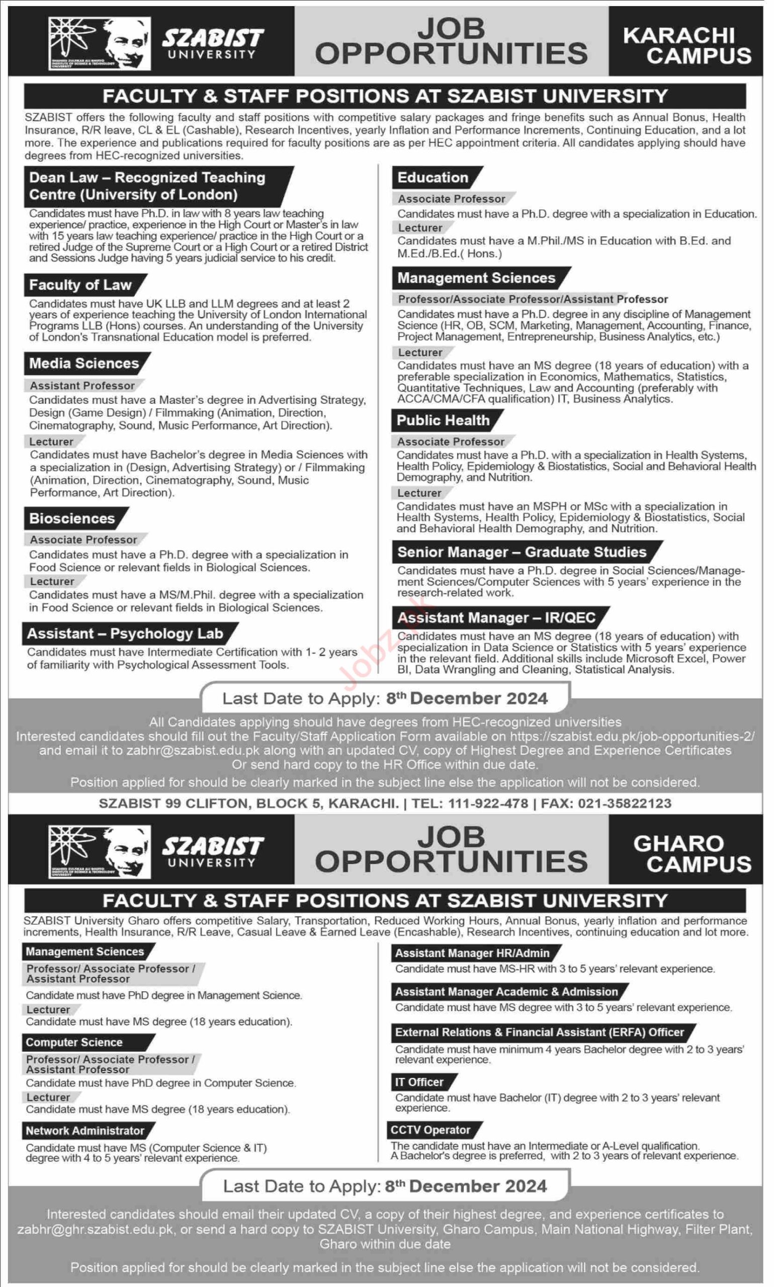 SZABTIST University Jobs 